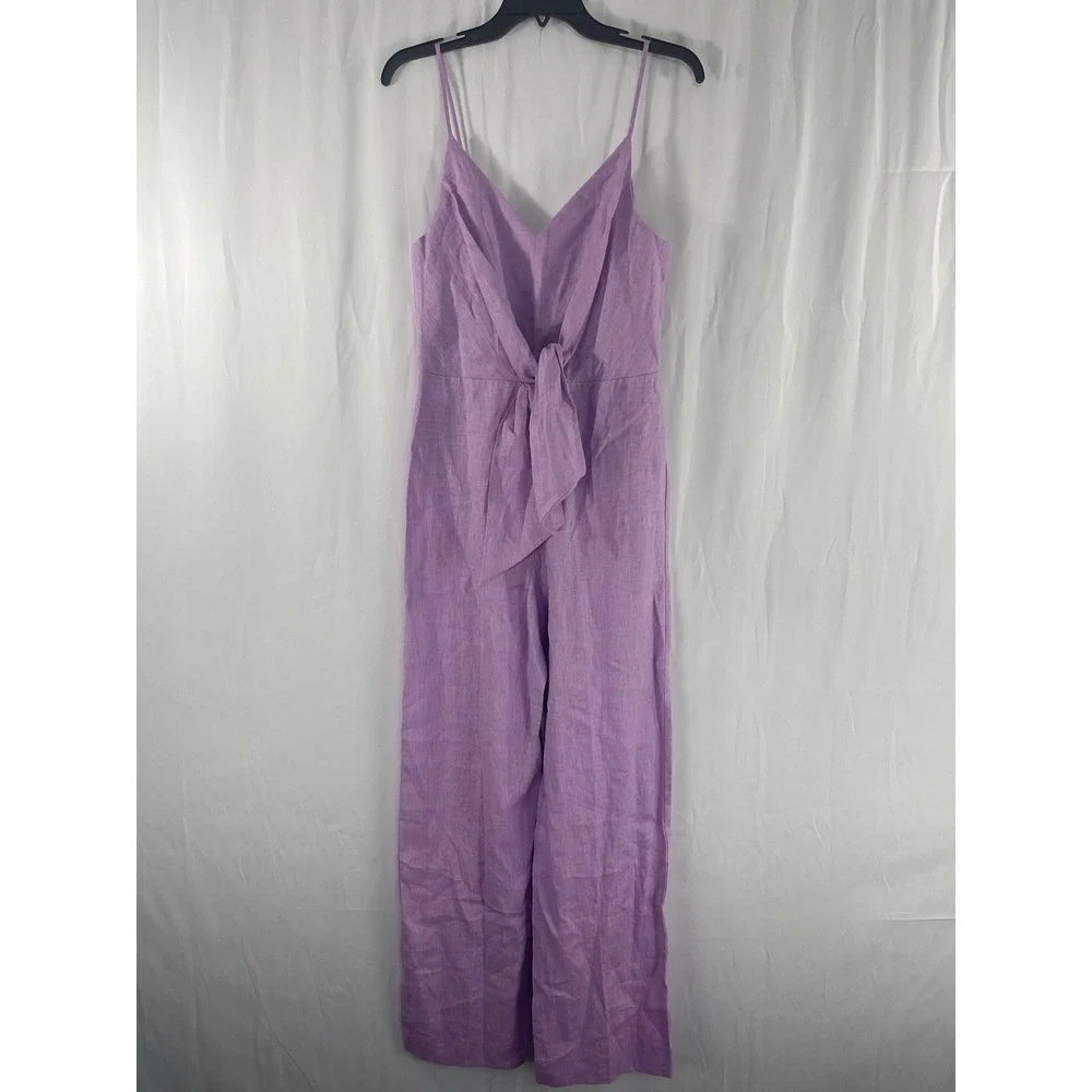 New MNG Mango 100% Linen Knot Sleeveless Jumpsuit Lilac Size Medium (US)